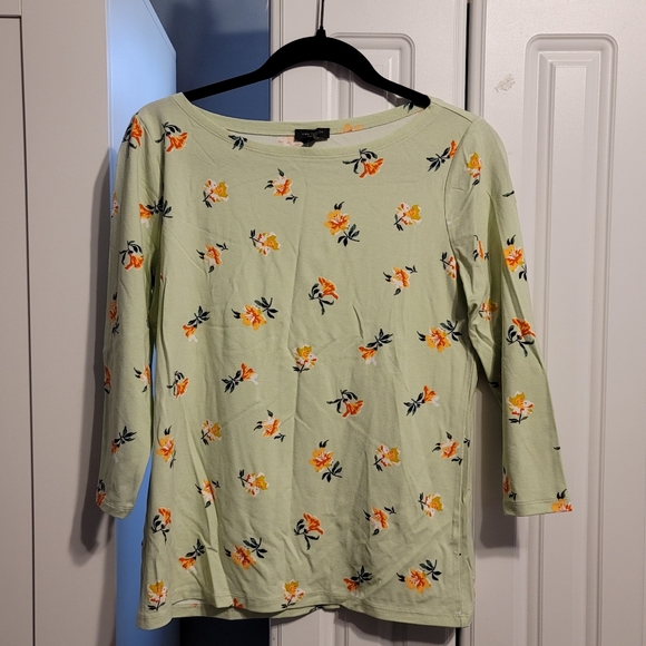 Ann Taylor Tops - Ann Taylor Women's Blouse Stretch Top Boat Neckline Mint-Floral 3/4" Sleeve Sz S